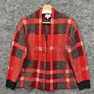 Cyrus Cardigan Sweater Snap Button Red Check Plaid Women M Academia School